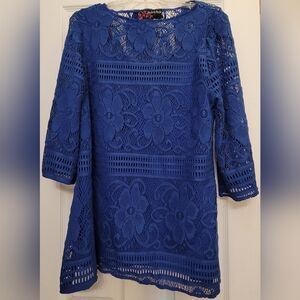 Peck & Peck Vibrant Blue Floral Lace Blouse
